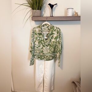 Pleione Olive Floral Top nwt
